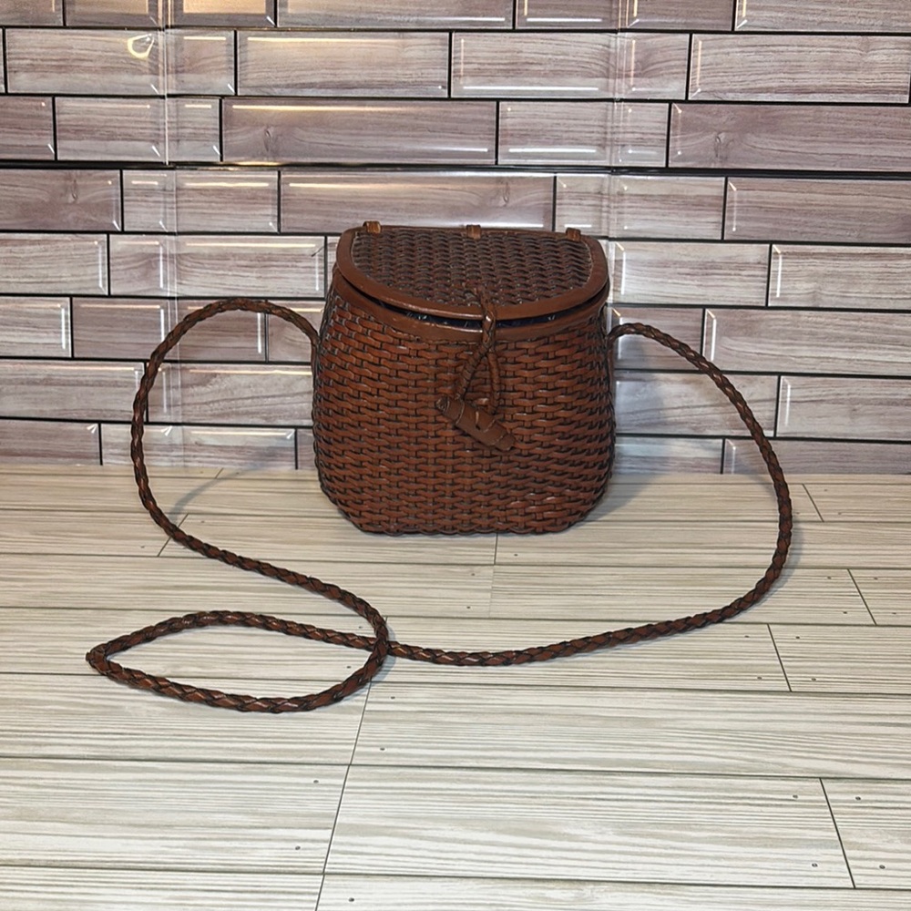 Brown Crossbody Bag with Woven leather Texture and Flap Closure